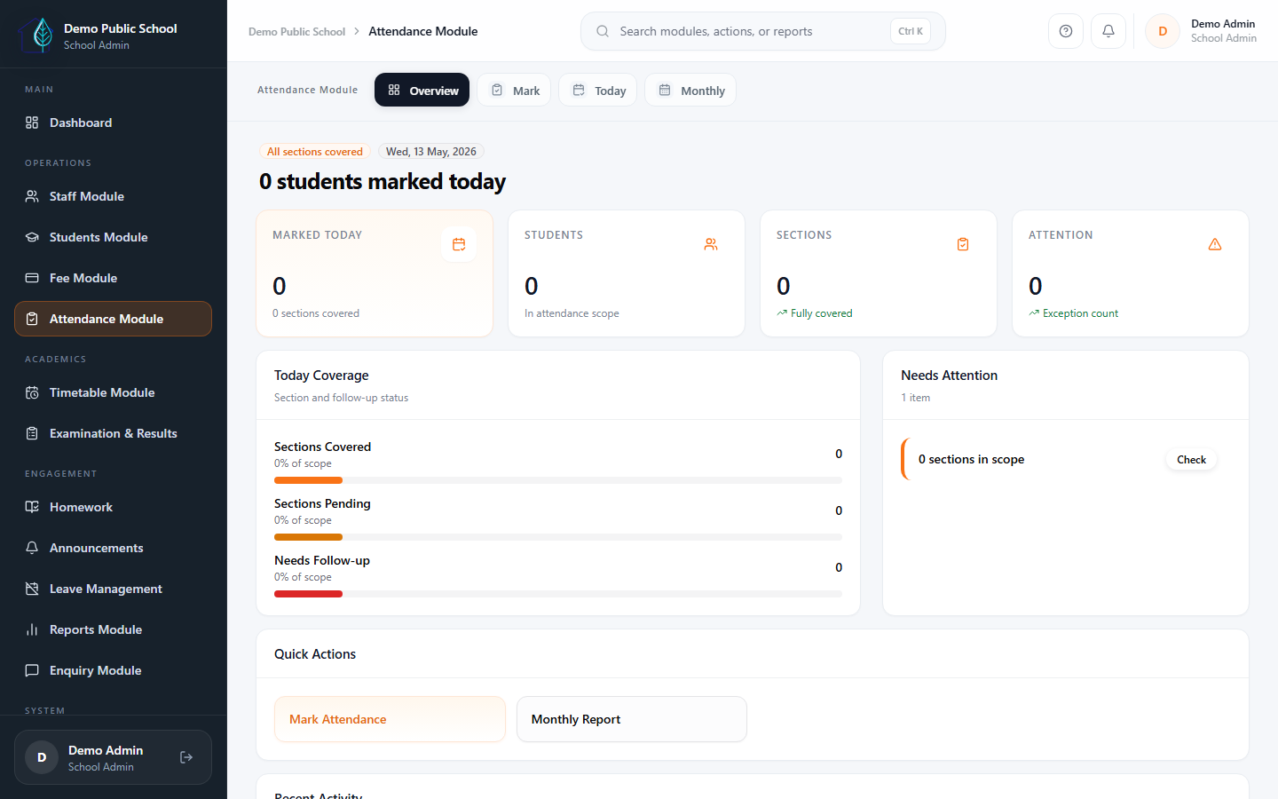 Attendance module screenshot