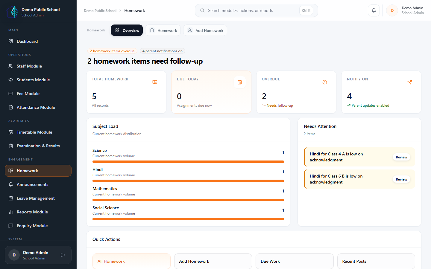 Academic engagement and homework module preview