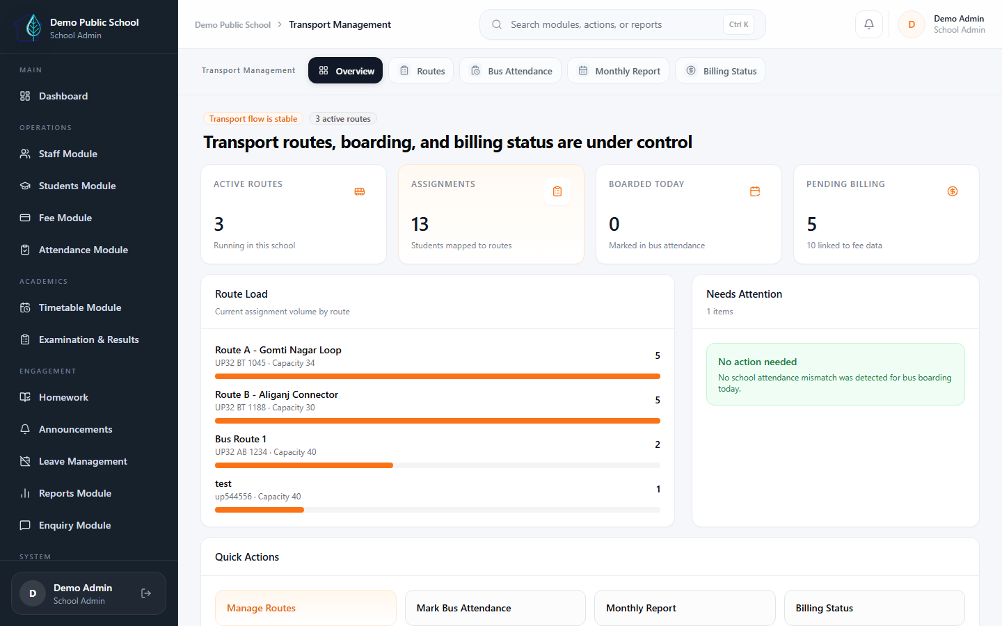 Eduforge transport management dashboard